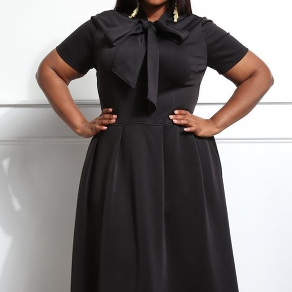 Tie Neck Fit and Flare Midi Dress - Picture 1 of 7